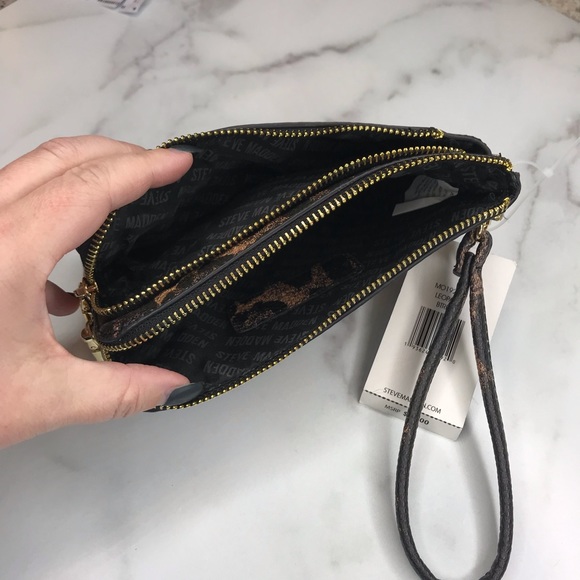 Steve Madden | Leopard Print Double Pouch Wristlet - Picture 4 of 7